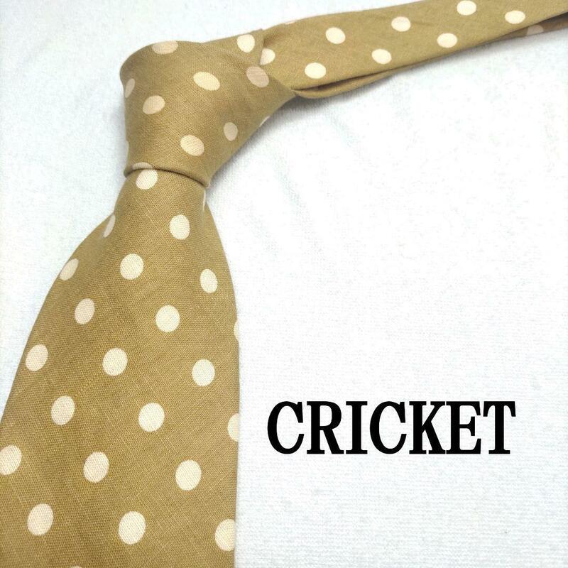 CRICKET カーキ色 ドット柄 麻100％ 日本製 ネクタイ やや難あり