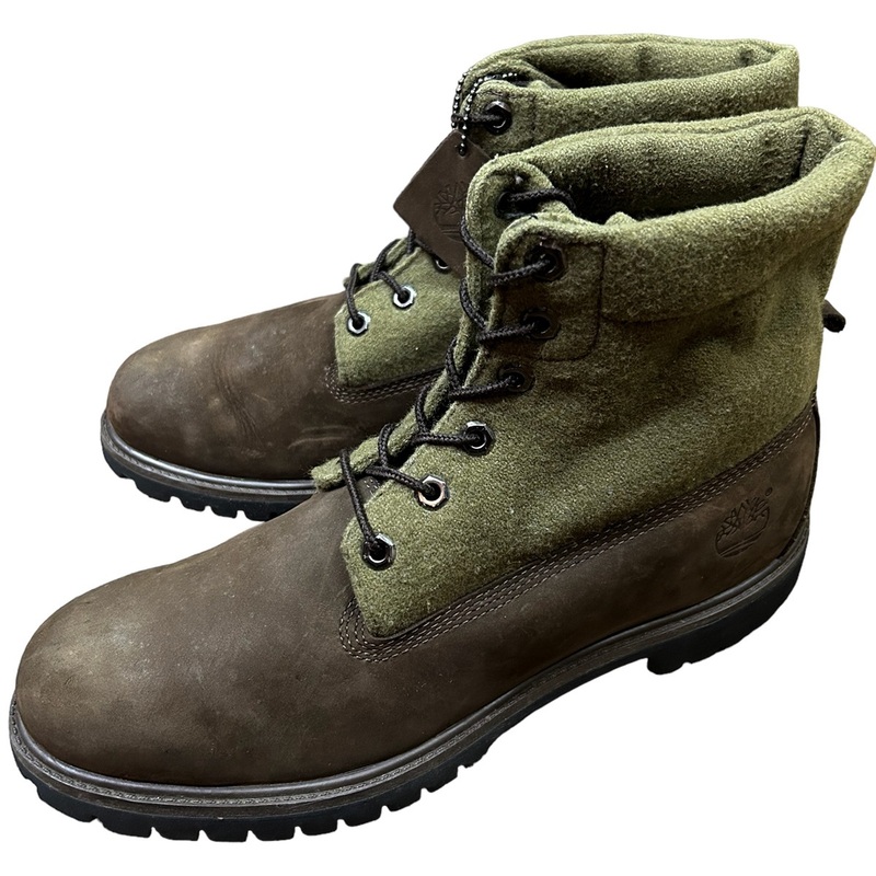 良品 ビッグサイズ レア TIMBERLAND ティンバーランド ROLL TOP BOOTS ロールトップブーツ ブラウン/オリーブ US12M 30cm ビーブロ 限定