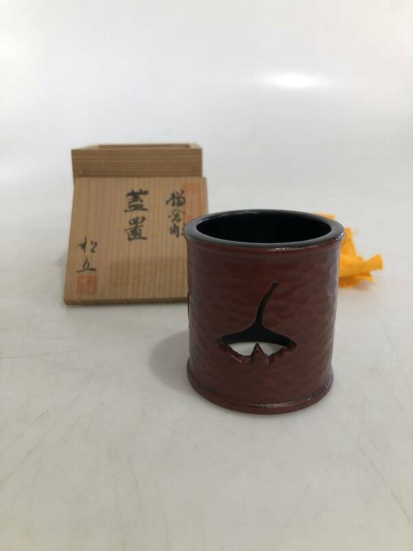 HB029　茶道具　蓋置　鎌倉彫　イチョウ　銀杏　共箱