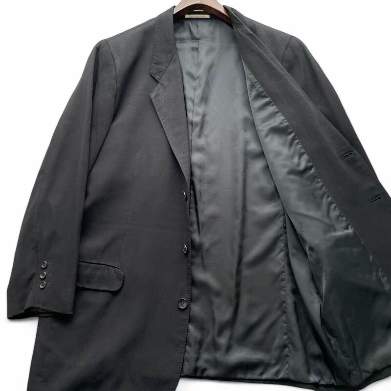 Papas パパス L 絹 シルク 100% テーラードジャケット ブラック 黒 総裏 ロゴ 総柄 3B 大きいサイズ メンズ 高級素材 キュプラ 日本製