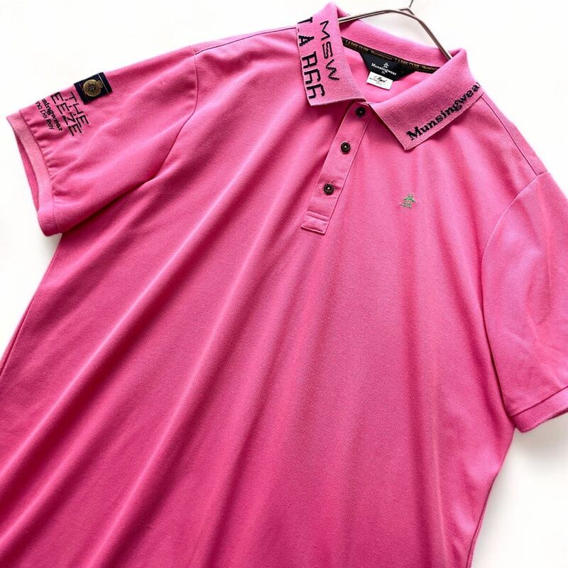 美品【3L】マンシングウェア 大きいサイズ 半袖 ポロシャツ ゴルフウェア GOLF 吸水速乾 ストレッチ 刺繍ロゴ ピンク 日本製 Munsingwear