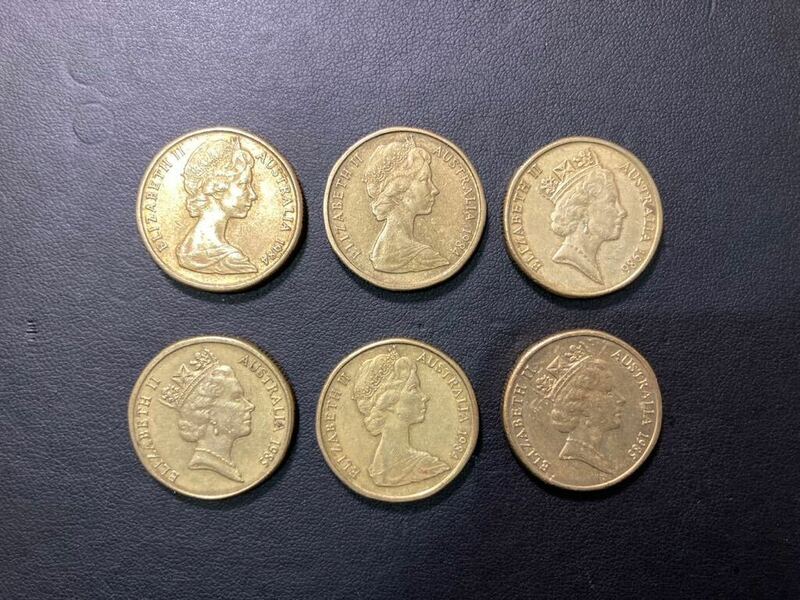 オーストラリア　エリザベス女王肖像デザイン　記念デザイン　カンガルー　記念外国硬貨　1ドル硬貨　1968年　6枚まとめ　外国コイン