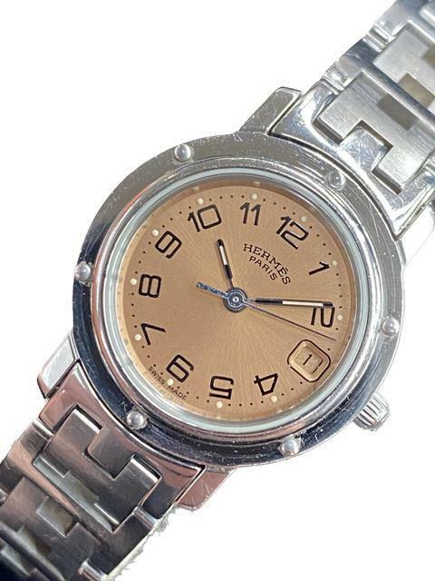 【即決】 HERMES エルメス クリッパー CL4.210 ステンレス ブラウン オレンジ ピンクベージュ レディース 電池式 クオーツ 女性用 腕時計