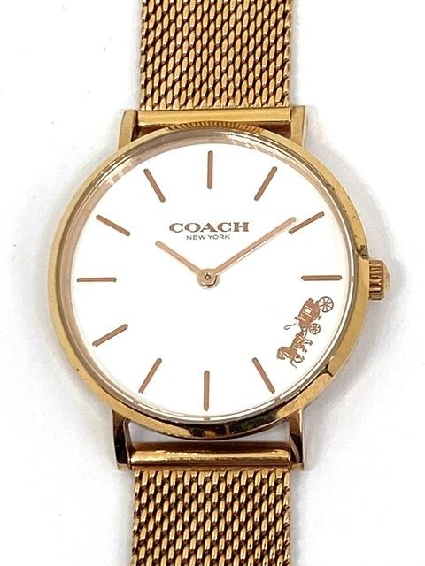【即決】 COACH コーチ クオーツ時計 CA120.7.34.1748 GP ブロンズ ゴールド ピンク 白文字盤 ホワイト 女性用腕時計 電池式