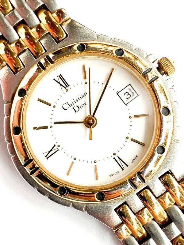 【即決】 Christian Dior クリスチャン ディオール 腕時計 3022 デイト クォーツ コンビ 可動 白文字盤 ホワイト アンティーク