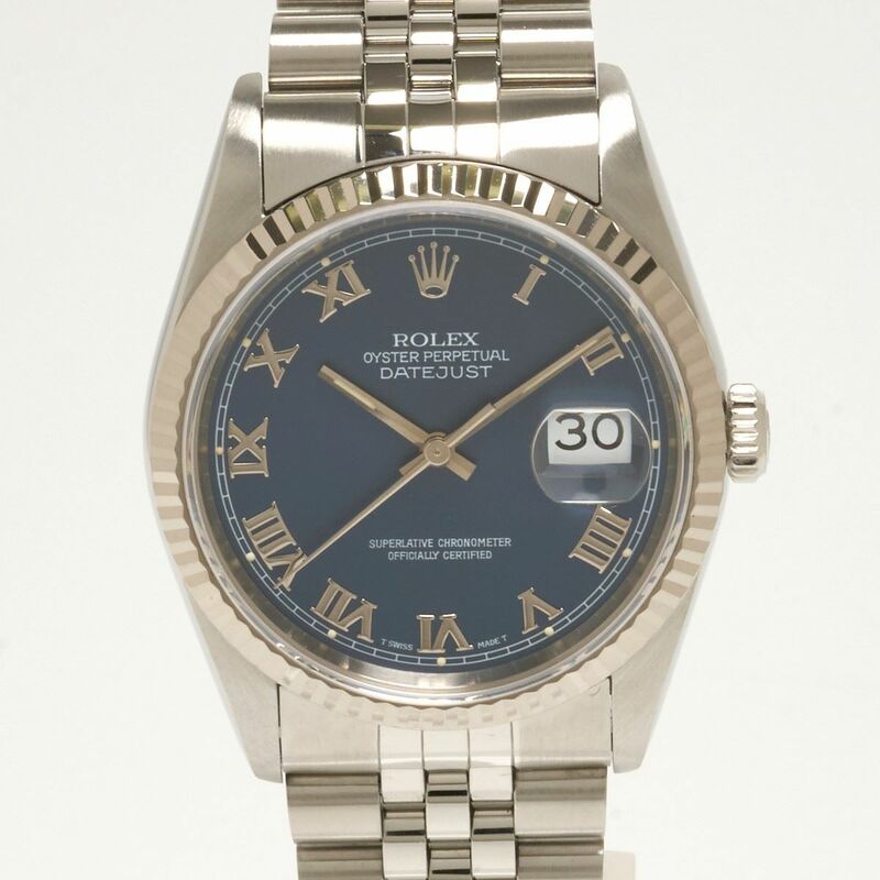 【1年間保証・仕上げ済】ROLEX ロレックス デイトジャスト 16234 W番 K18WG×SS ブルー文字盤×ホワイトゴールド×シルバー 自動巻 腕時計
