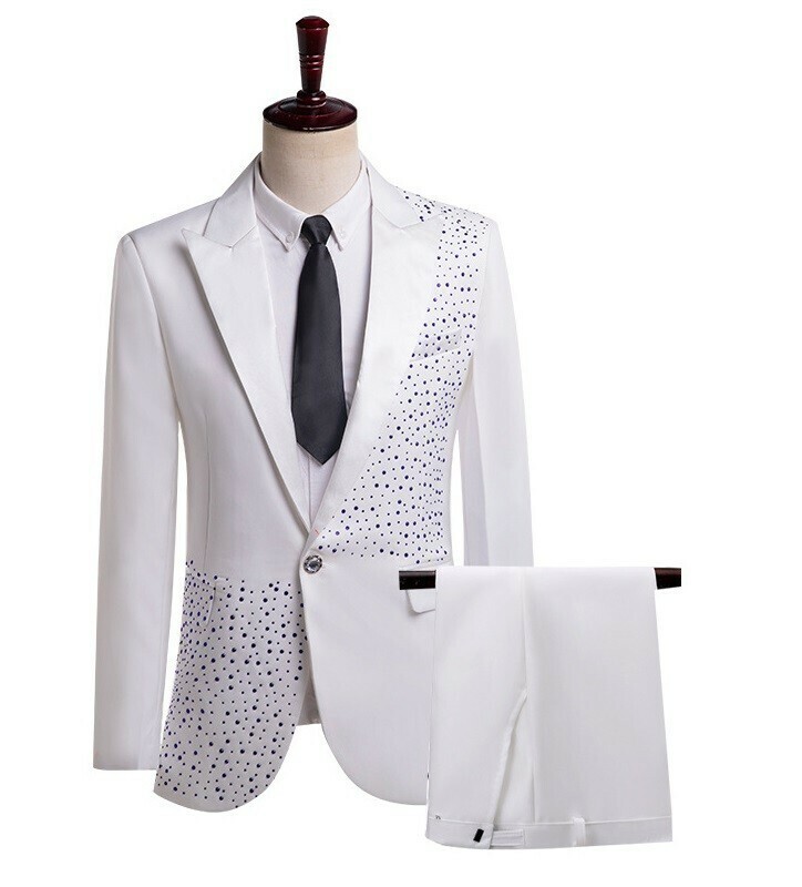 GS05a storelj新品メンズ スーツ ストーン ホワイト(白) 上下2点セット ブルゾン タキシード宮廷S M L-3XL演歌 歌手衣装舞台コスプレ