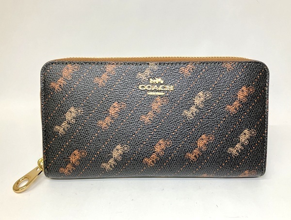 【★即決★】≪美品≫ COACH コーチ ホース アンド キャリッジ ラウンドファスナー 長財布 ブラック 赤 レディース C3547