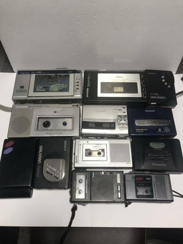 カセットプレイヤー NATIONAL SONY SHARP OLYMPUS AIWA PANASONIC TOSHIBA コンパクトカセットテープ 12台　まとめ売り