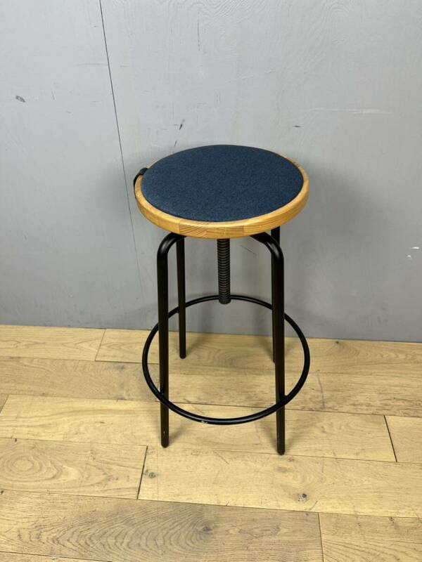 [316]　関家具　AEROⅡ HIGH STOOL　エアロ2ハイスツール　ナチュラル×ブルー　多機能チェア　②