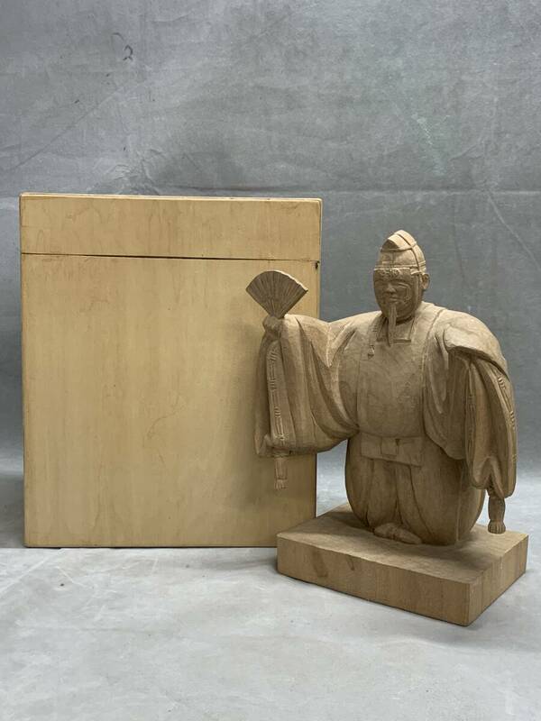 3＃J/4491　能彫扇舞 置物 木彫 俶通在銘 縁起物 木製 美術品 装飾品　100サイズ