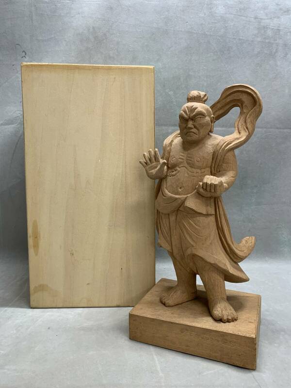 3＃J/4502　金剛力士像　吽形 仏具 置物 木彫 俶通在銘 縁起物 木製 仏教美術 美術品 装飾品　100サイズ