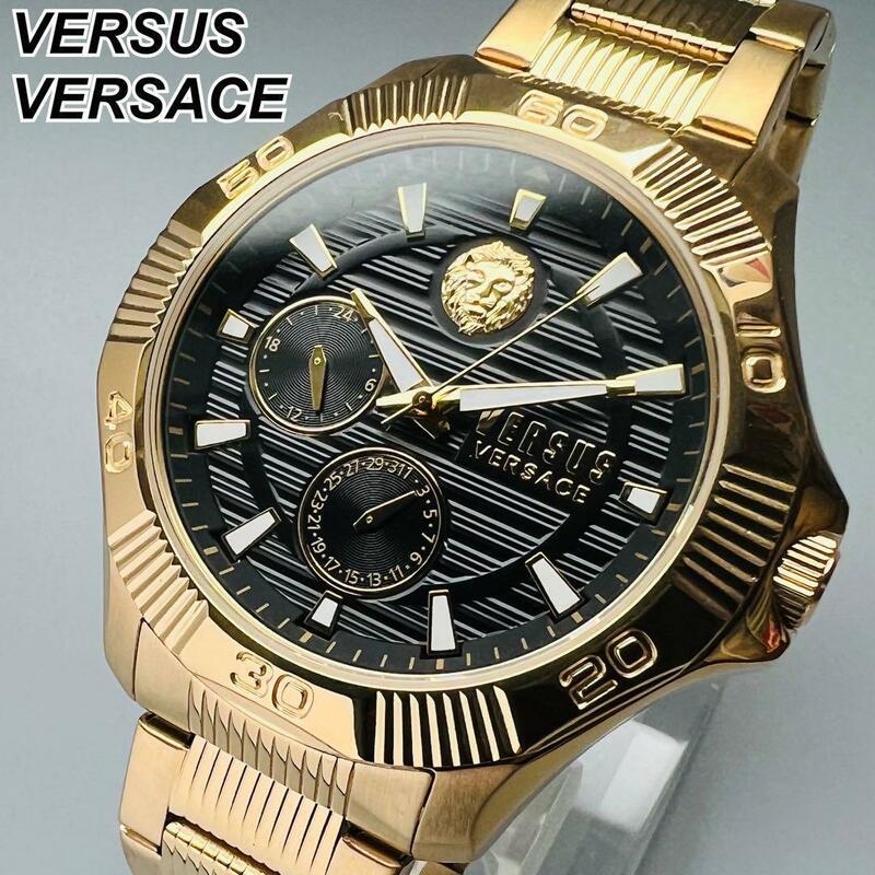 ヴェルサス ヴェルサーチ 新品 メンズ 腕時計 ブラック ケース付属 クォーツ 46mm プレゼント ウォッチ クロノグラフ 黒 金 高級ブランド