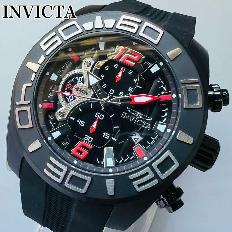 インビクタ INVICTA 腕時計 メンズ ブラック 新品 クォーツ 電池式 クロノグラフ 黒 高級ブランド おしゃれ ケース付属 シリコンバンド