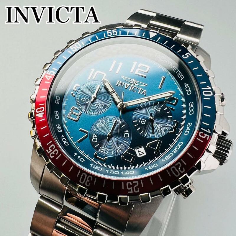 インビクタ 腕時計 メンズ スペシャリティ レッド ブルー 新品 クォーツ クロノグラフ 45.5mm 電池式 青 赤 高級ブランド シルバー 銀