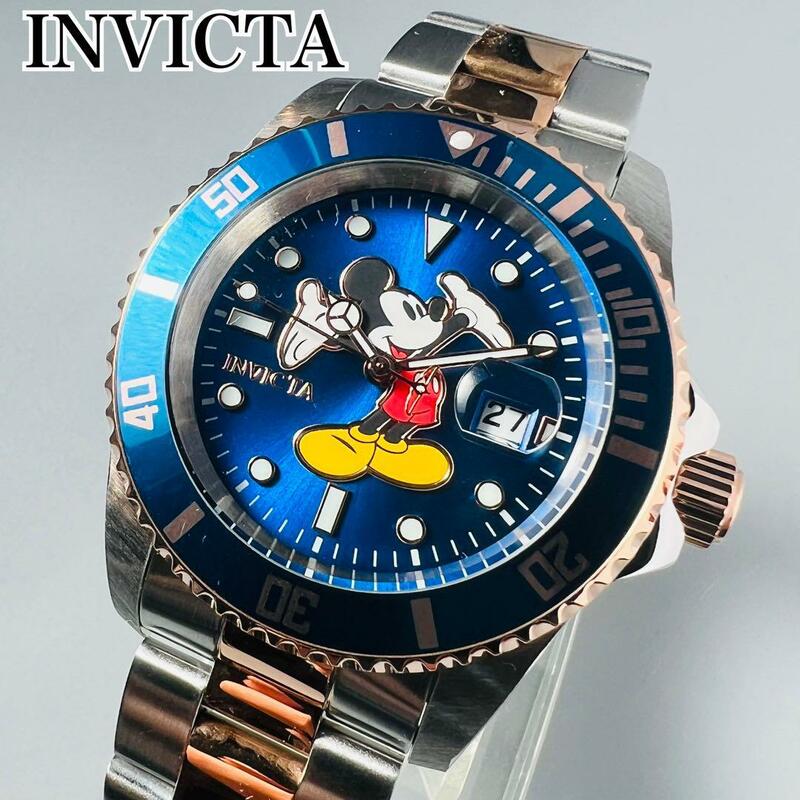 INVICTA インビクタ 腕時計 新品 ディズニー コラボ ミッキー メンズ ブルー 5000個世界限定 シルバー クォーツ デイト おしゃれ