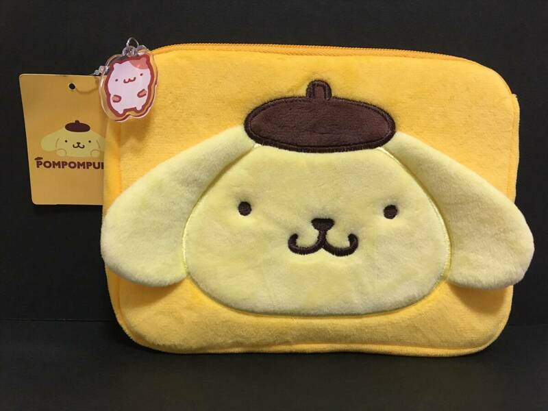 SANRIO/サンリオ　ポムポムプリン　フラットポーチ大☆彡　アクリルチャーム付　イエロー☆　コスメポーチ　マルチケース　新品