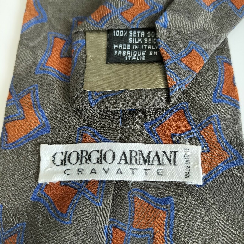 GIORGIO ARMANI(ジョルジオアルマーニ)黒オレンジ四角二分ネクタイ