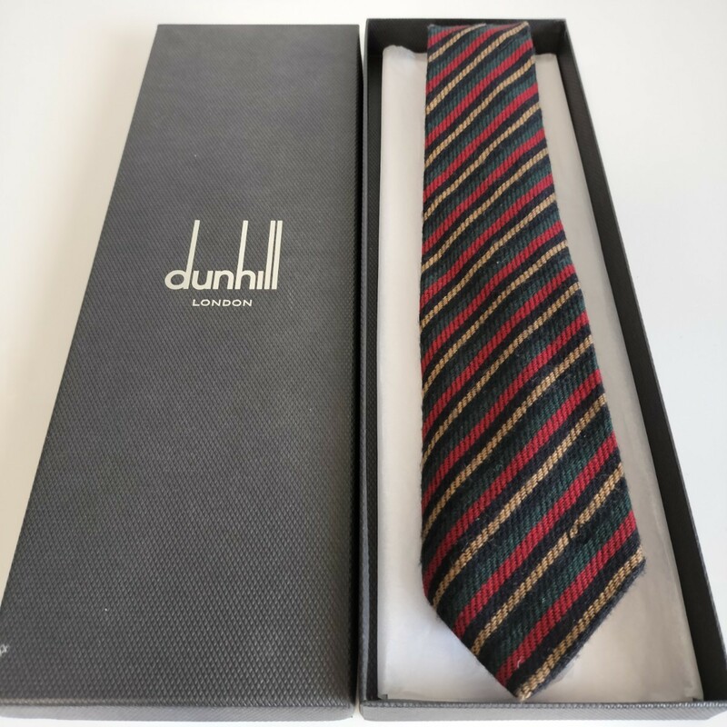 ダンヒル（Dunhill）赤紺茶ストライプDロゴネクタイ 