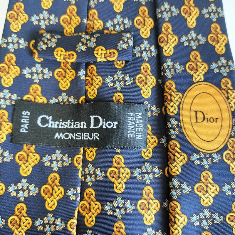 Christian Dior(クリスチャンディオール)紺ゴールドリングネクタイ