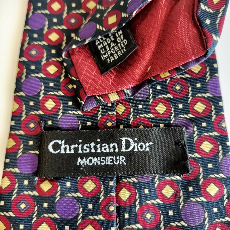 Christian Dior(クリスチャンディオール)紺赤紫丸ネクタイ