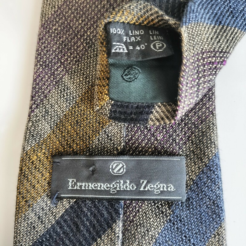 エルメネジルドゼニア(Ermenegildo Zegna)グレー紺ネイビー茶ストライプネクタイ