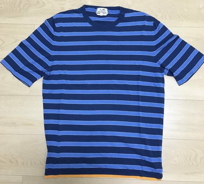 HERMES　ボーダー Tシャツ Lサイズ 青 イタリア製 メンズ　エルメス 　美品