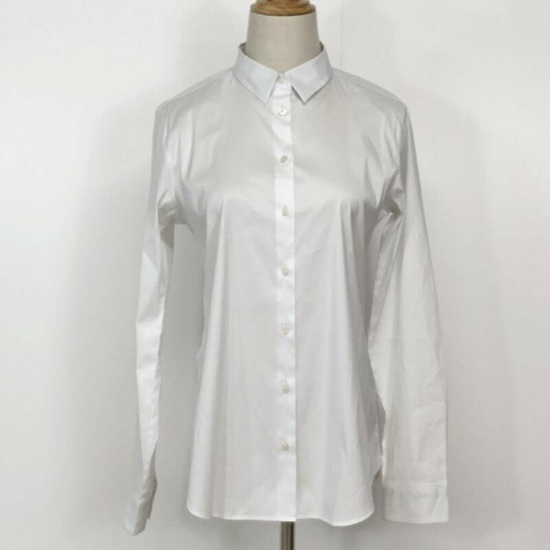 Y0955 UNIQLO ユニクロ レディース トップス ブラウス ワイシャツ 長袖 薄手 Lサイズ ホワイト 白 無地 綿 ビジネス オフィススタイル