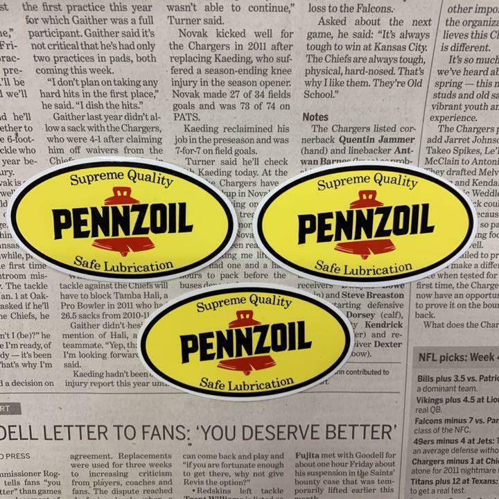 ステッカー 3枚セット　PENNZOIL ペンズオイル ペンゾイル　デカール　シール　ビニール　アメリカン雑貨　アメ雑　USA　ロゴマーク