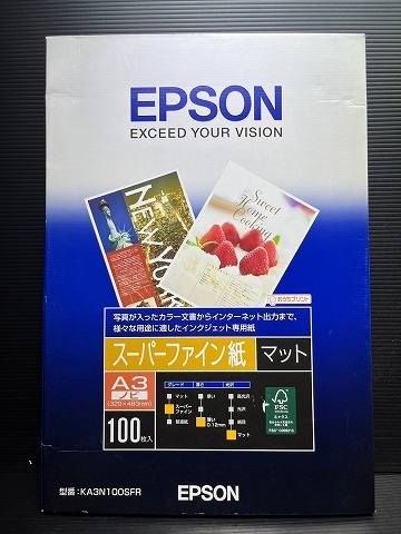 B128★【未使用品】EPSON エプソン A3ノビ スーパーファイン紙 マットタイプ 100枚入り／KA3N100SFR