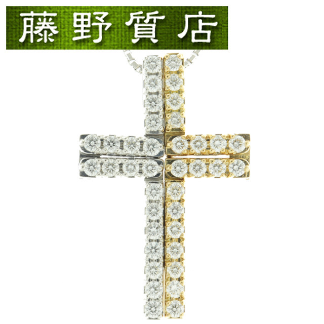 （新品仕上げ済）タサキ TASAKI 田崎 クロス バー 2Way ダイヤ ネックレス K18 WG × YG × ダイヤ ペンダント 8892