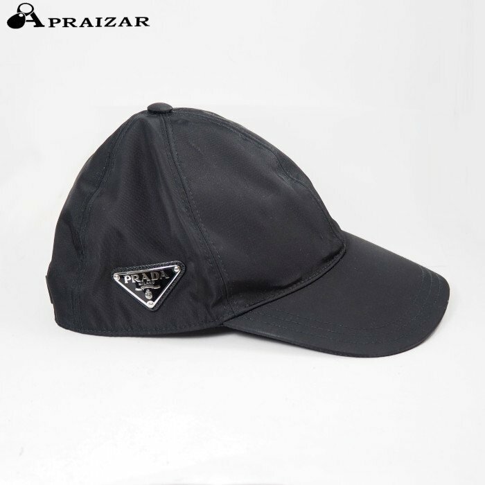 PRADA プラダ ベースボールキャップ 野球帽 帽子 キャップ ナイロン ブラック M 三角プレート 収納袋付 [61716]