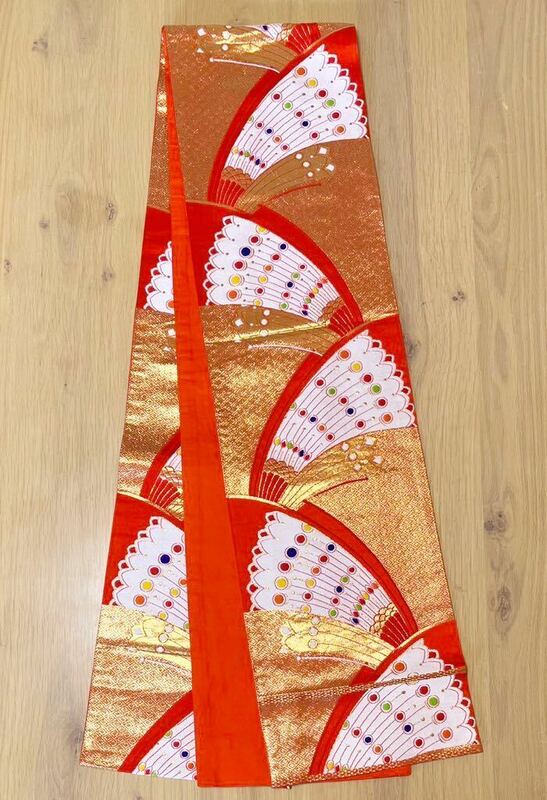 ◆アールヌーボー風抽象柄の織り柄♪化繊七歳女児祝い帯◆ 上質生地　お値打ち