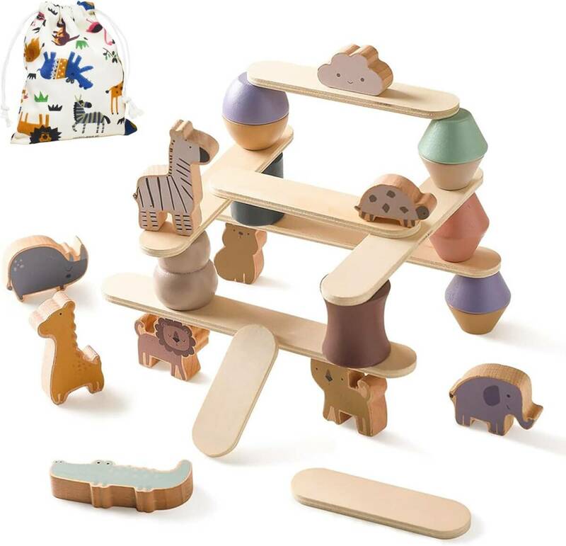 動物たちタイプ3 Shinse 動物 積み木 バランスゲーム スタッキングおもちゃ 楽しめる 木製 知育玩具 モンテッソーリ 集