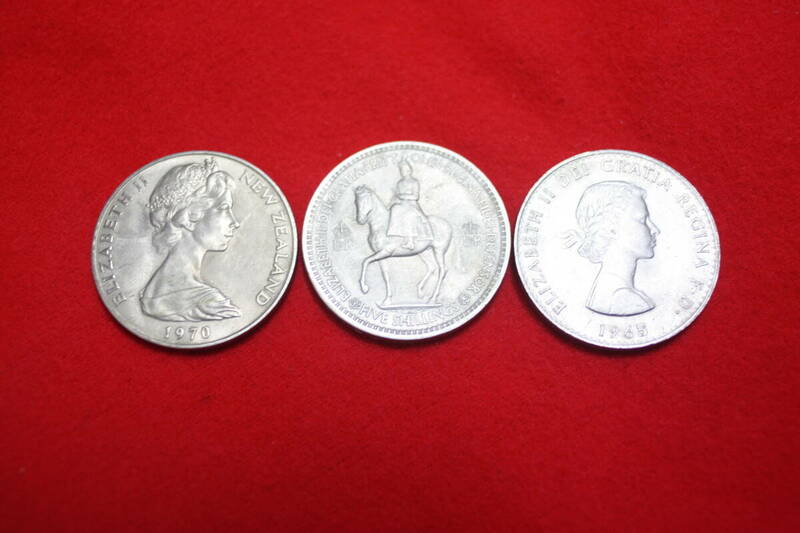  コイン（3点セット）　ELIZABETH Ⅱ　DEI GRATIA 1965年/ニュージーランド エリザベス2世1970年/イギリス 5シリング エリザベス2世1953年