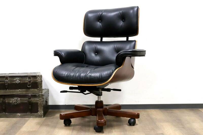 GMGS296○イームズデザイン デスクチェア リプロダクト デザイナーズ 黒 レザー ラウンジ オフィス 椅子 ヴィンテージ