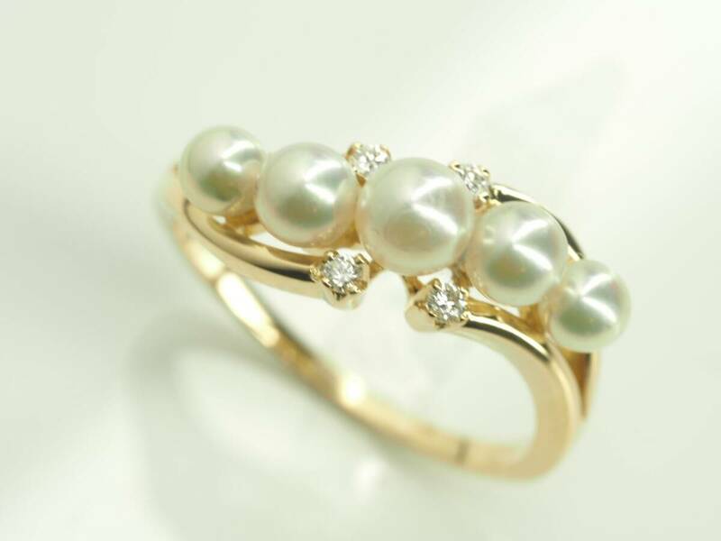 ◆MIKIMOTOミキモト　素敵なバランス天然アコヤ本真珠　ダイヤリング　K18