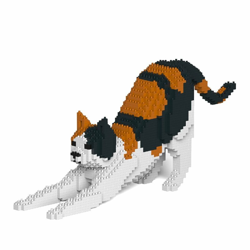 リアルな動物オブジェを作れる ブロックおもちゃ のびーーーっとする 三毛猫さん 46.9×10.6×高さ20.8cm ネジで固定する丈夫なブロック