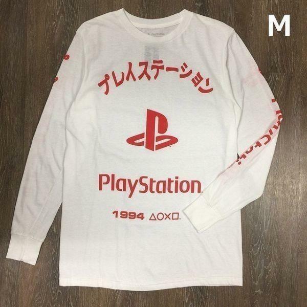 売切り【正規新品】PlayStation オフィシャル ゲーム ファミリーマーク シェイプス 海外限定 長袖 Tシャツ ロンT(M)白 180720-13
