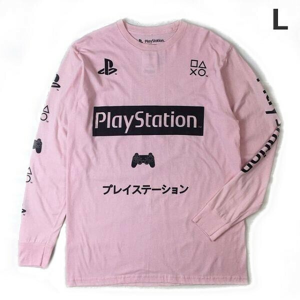 売切り【正規新品】PlayStation オフィシャル ゲーム ファミリーマーク シェイプス 海外限定 長袖 Tシャツ ロンT(L)ピンク 180720-13