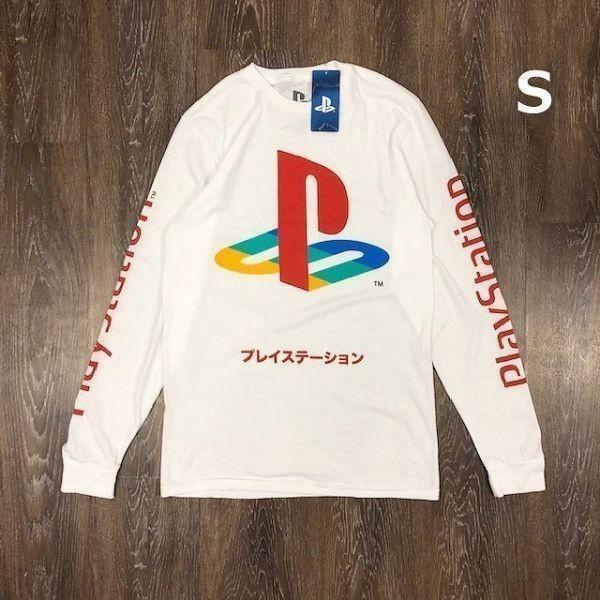 売切り【正規新品】PlayStation オフィシャル ゲーム ファミリーマーク 長袖 Tシャツ ロンT 袖ロゴ 海外限定 男女兼用(S)白 180720-13