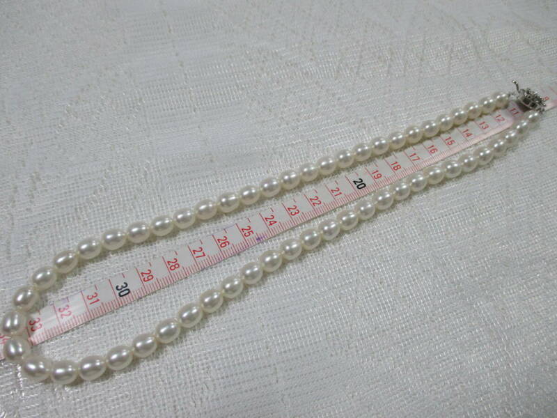 本真珠　パール　ネックレス　留め具　SILVER　　全長約45cm　　ほぼ未使用