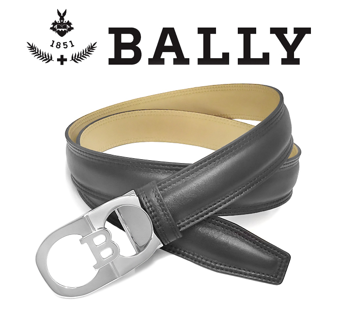 【未使用 超美品】 バリー BALLY ベルト ロゴバックル レザー 本革 ブラック 105～115cm 110/44 紳士 メンズ 大きいサイズ カッティング可