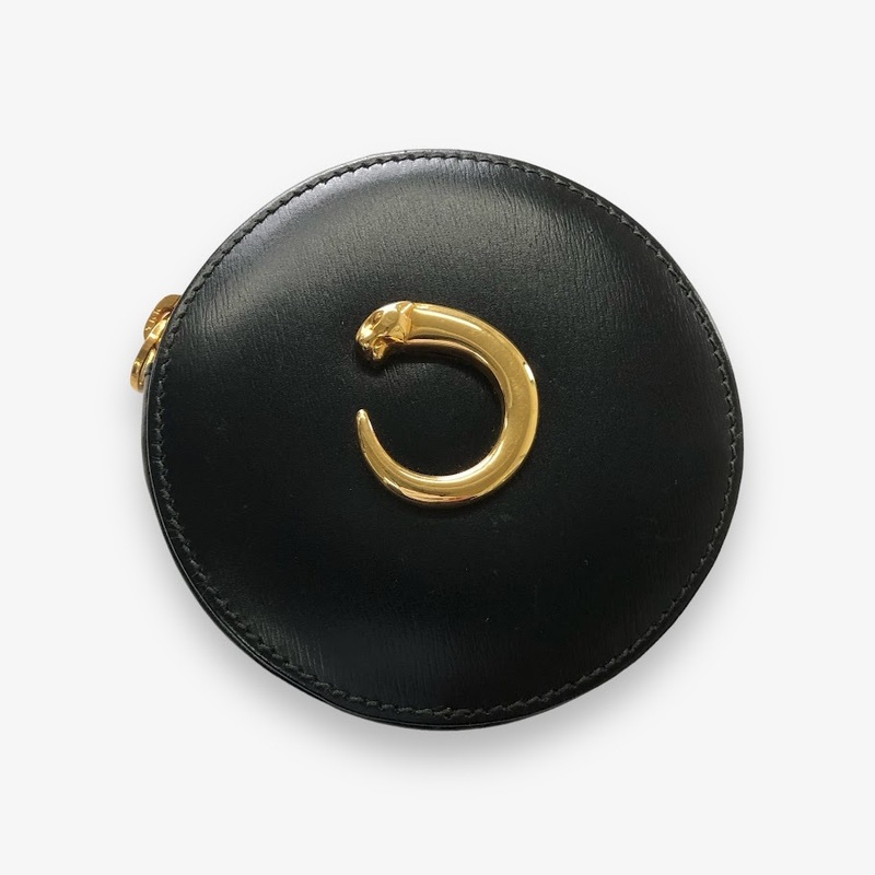 【ITUPN5EN5DXK】美品 Cartier カルティエ パンテール コインケース 黒 ブラック 金具　ゴールド