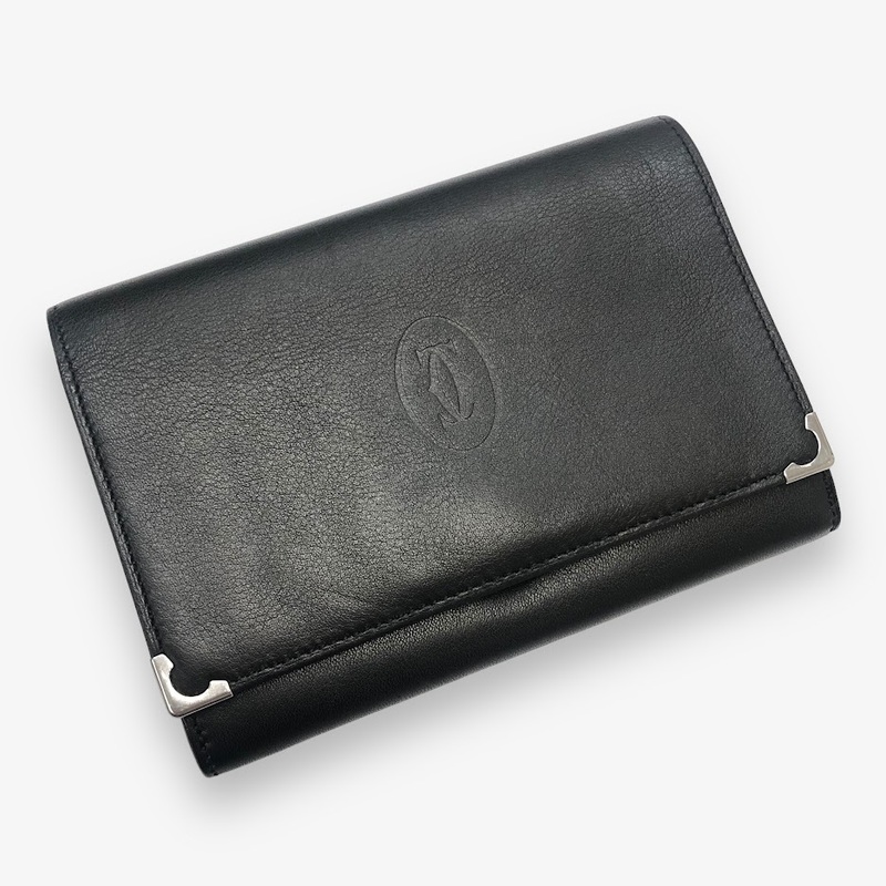 【ITAI0KQKM3YZ】Cartier カルティエ レザー 二つ折り財布 がま口 箱 ギャランティカード