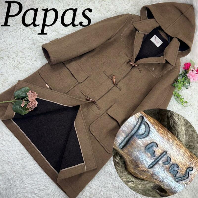 Papas パパス メンズ Mサイズ ダッフルコート フード トグル 刺繍 タグ