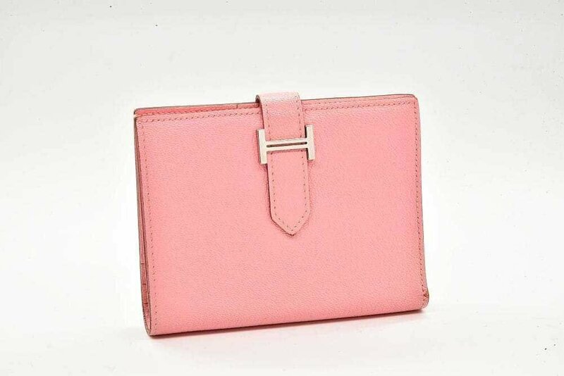 エルメス ベアン コンパクト 二つ折り財布 シェーブル ピンク シルバー金具 T刻印