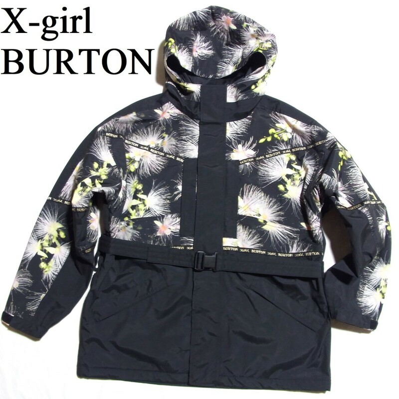 19AW X-girl x BURTON 花柄 スノボ ジャケット 2 黒 ブラック エックスガール バートン スキー スノーボード ウェア