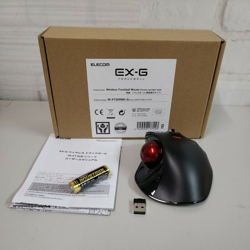 603y2912★エレコム マウス ワイヤレス トラックボール (親指) 赤玉 6ボタン チルト機能(左右スクロール) ブラック M-XT3DRBK-G