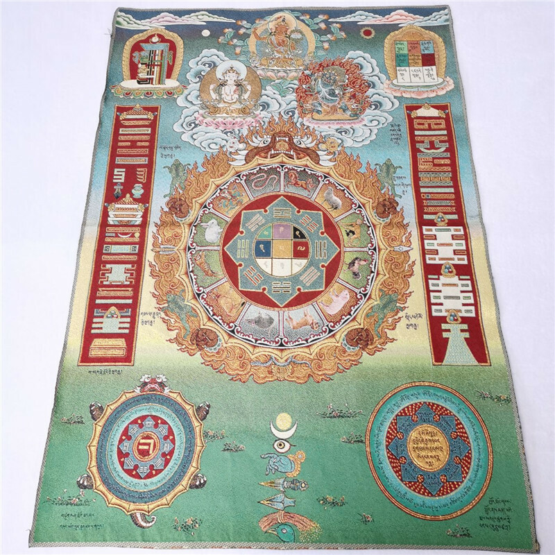 アンティークコレクション、約90ｃｍ*60cm　大判　チベットタンカ刺繍　33